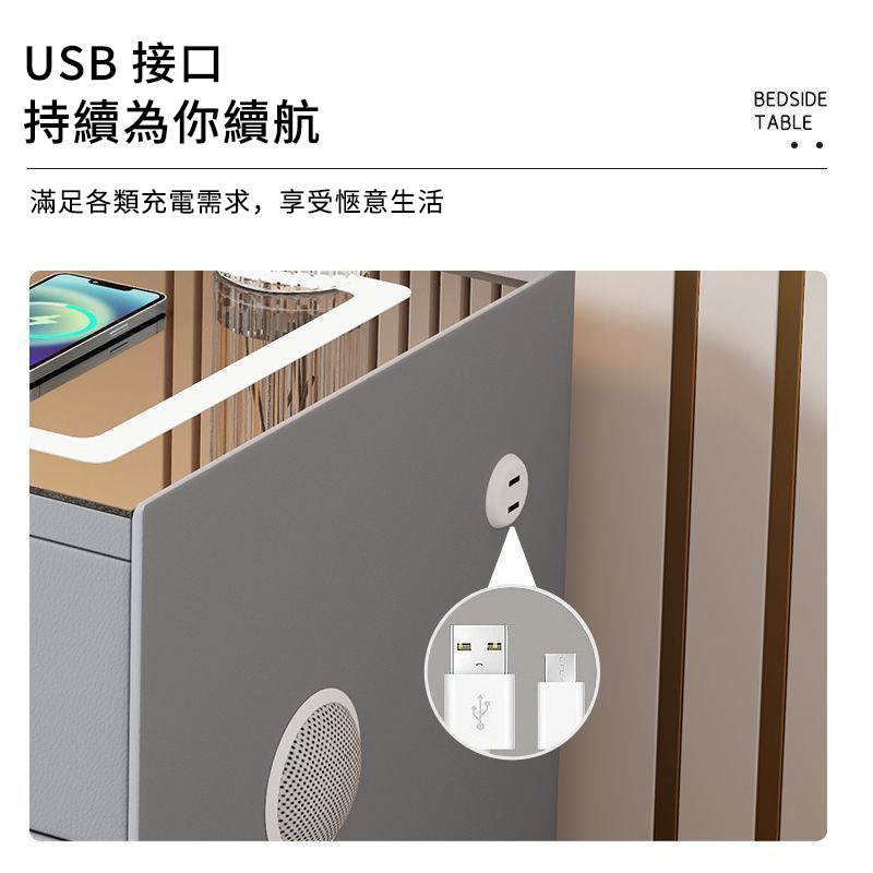 懶人必備!!智慧床頭櫃：多功能設計，滿足多種需求，三色燈控+無線充電+藍牙音箱+指紋鎖！