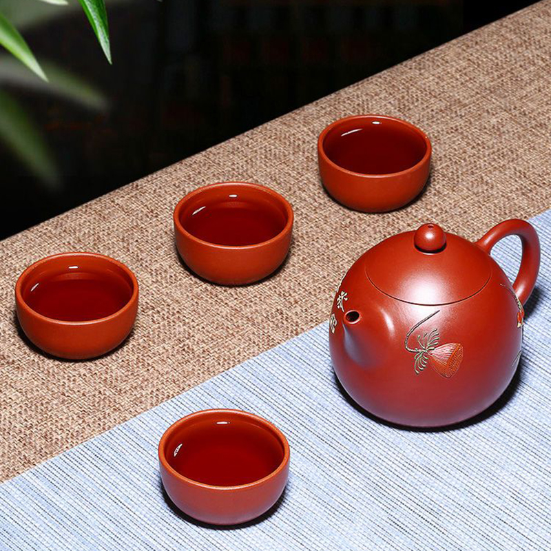 【經典器型 • 別出心裁】正宗宜興原礦大紅袍紫砂壺☞吳敏純手工匠心製作詠春龍蛋一壺四杯